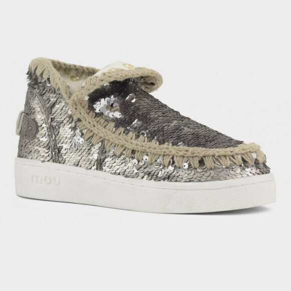 NWT Mou silver sequin round toe low cut sneakers, EU 38 - Picture 2 of 16